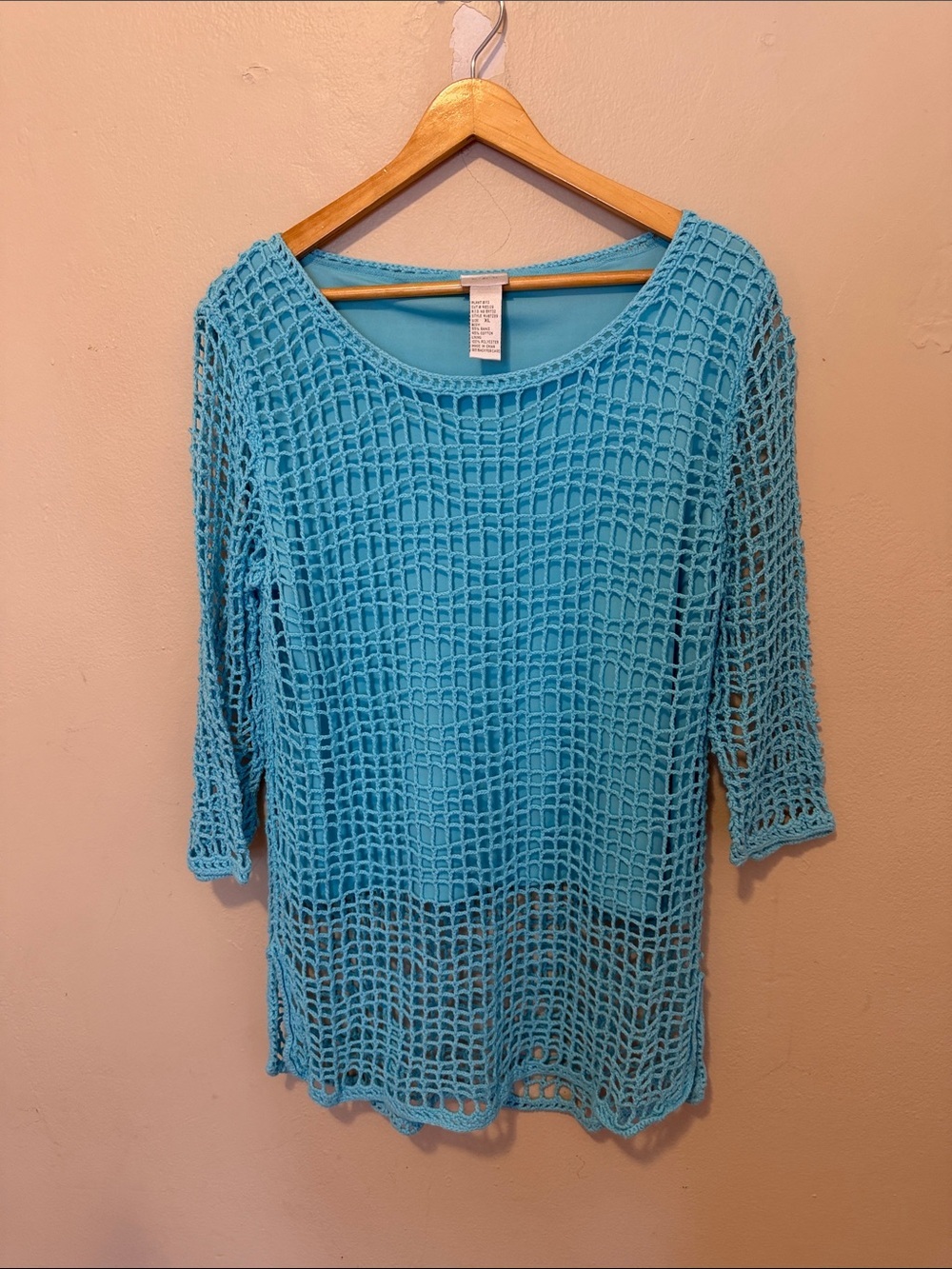 Open-Weave Turquoise Swim Cover-Up Tunic